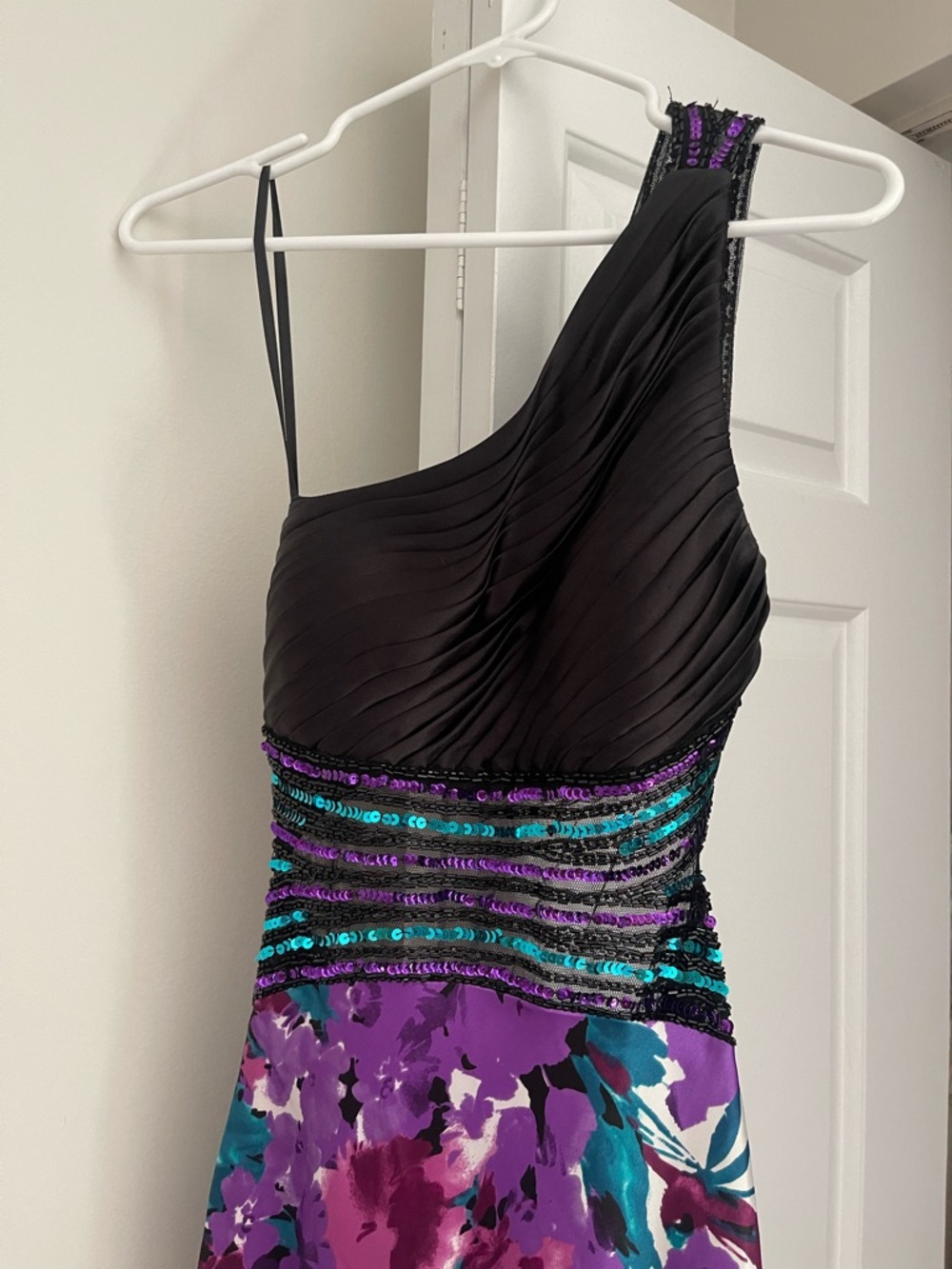 Vintage Cache Black Dress with Purple and Teal Sequin Trim